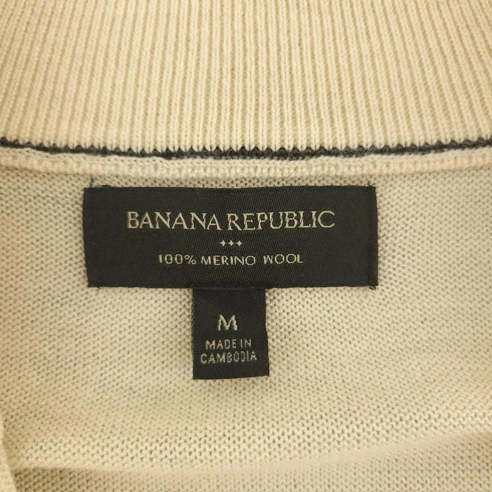 Banana Republic Sweater Mens M Beige Merino Wool 1/4 Zip Mock Neck Knit Pullover